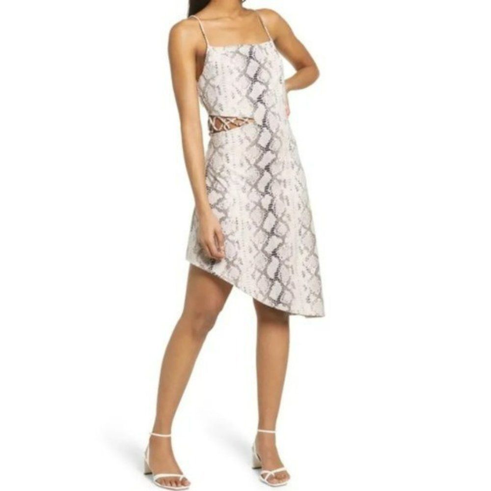 Kendall & Kylie Snake Print Asymmetrical Slip Dress Blush 0-2/ XS